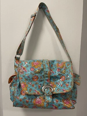 Kalencom Laminated Diaper Buckle Bag Turquoise Pink Gypsy Wildflower Baby Tote - Image 1 of 4