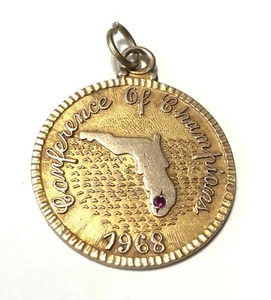 VTG Florida CONFERENCE OF CHAMPIONS 1968 10K Rose Gold Ruby Charm Pendant - Picture 1 of 4