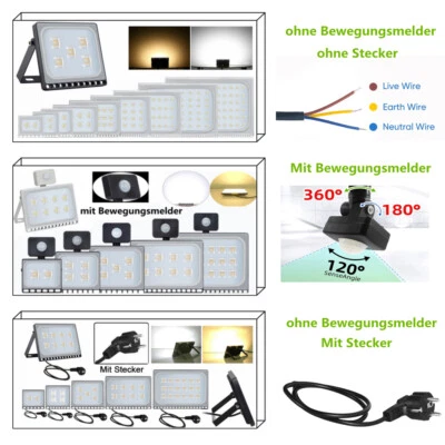 50/100W LED Fluter Bewegungsmelder Stecker Strahler 2835 Außen Scheinwerfer IP65 - Bild 1 von 4
