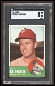 Rare! 1963 Topps Jack Baldschun SGC 8 White Slash Error Variation! Baseball #341 - Picture 1 of 2
