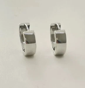 14k Real Gold Huggie Earring, 14k WHITE Gold Hoop Earrings, Real Gold Hoop 1.9Gr - Picture 1 of 9