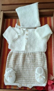 Conjunto lana bebé chaqueta, ranita, zapatos y capota 0 meses. Hecho a mano. - Imagen 1 de 4