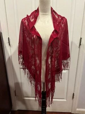 Wine Red Sheer Triangle Scarf Shawl Wrap Lightweight 70.9x29.5inches - Image 1 of 4