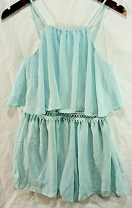 INA Turquoise Romper S Crochet Waist Flowy Overlay Adjustable Spaghetti Straps - Picture 1 of 17