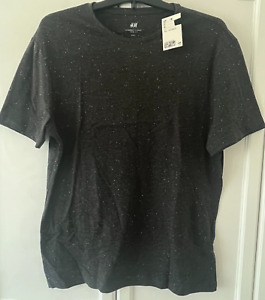 H&M Mens Charcoal Grey White Speckle Pattern Slim Fit T Shirt Size Large L BNWT