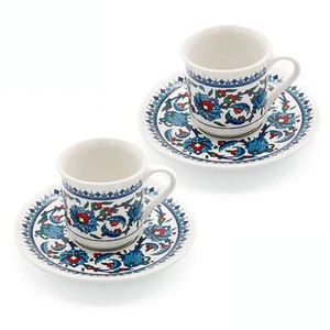 Turkish Coffee Cups Set of 2 with Saucers and Cup Holder Ceramic Espresso Cup... - Picture 1 of 7