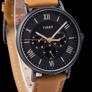 Timex Men's Southview Watch 41MM Black Case Tan Strap Day-Date 30M WR Japan MOV - Picture 1 of 6