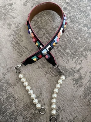 FENDI Strap You Cell Phone Strap Pearl Shoulder Leather Bag Charm Navy Women's - Image 1 of 4