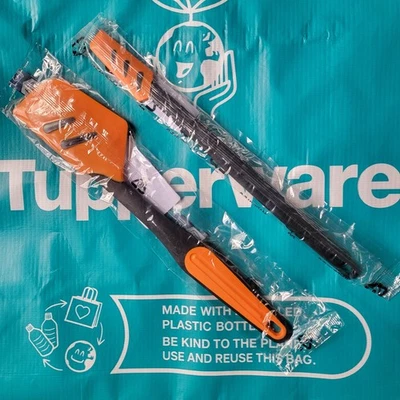 Tupperware Silicone Spatula Set Of 2 Orange Black Thin & Regular Sturdy Scraper - Image 1 of 4