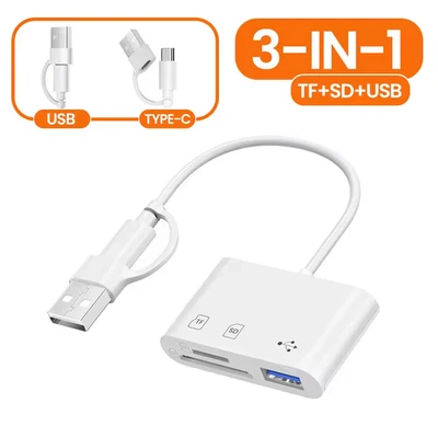 Kartenleser USB C auf USB 3.0 Typ C SD/Micro SD OTG  Adapter kompatibel 3 in 1 - Bild 1 von 4