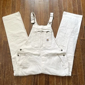 Rugged Flex Carhartt Carpenter White Bib Denim Overalls - Picture 1 of 10