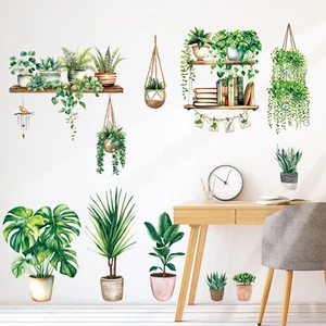 DECOWALL SG2-2411 Maceta Verde Plantas Hojas Calcomanías de Pared Hoja Tropical Pegatina de Pared - Imagen 1 de 7