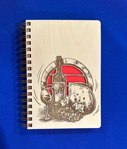 Laser Engraved Wood Covered Journal-Wine And Cheese 150 Lined Pages - Picture 1 of 3
