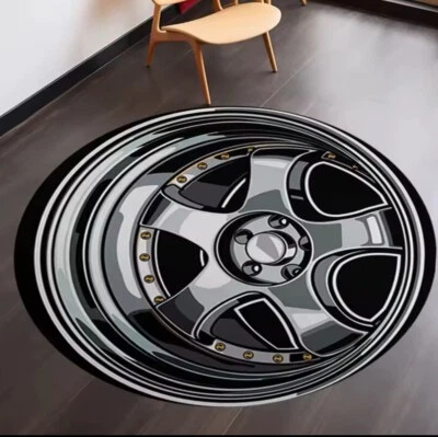 Round Wheel JDM Floor Mat Work SSR Deep Dish Wheel Anti-slip Doormat Room Decor
