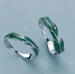 Green Leaf Ring For Women Enamel Adjustable Silver Plated Finger UK x 1 - Picture 1 of 8