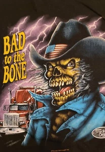 Vintage TRUCKERS ONLY Shirt Black Bad to the Bone Biker Cowboy 3d Emblem USA XL - Picture 1 of 7