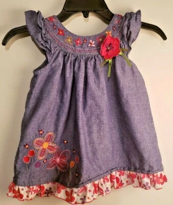 Kids Headquarters Girls Embroidered Floral Denim Blue Dress sz 4  20-20 - Image 1 of 4