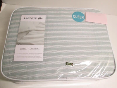 NUEVO Juego de sábanas Lacoste Light Elegant Advantage fácil cuidado Queen tablero rayas aguamarina Foto 1 de 4