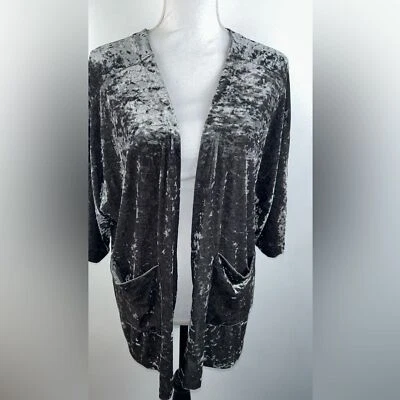 American Eagle Small Open Front crushed Velvet Cardigan with Pockets Green Sz S - Image 1 of 4