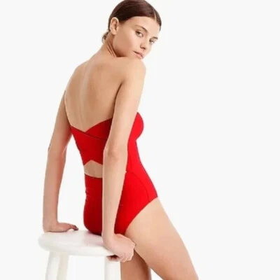 Новый с Ярлыками J Crew крест-накрест Бандо купальник яркий Cerise классическая полоса 0 - Изображение 1 из 4