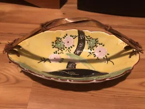 Vintage Porzellan Schale Schale handbemalt japanischer Bambusgriff Blumen Vogel - Bild 1 von 7