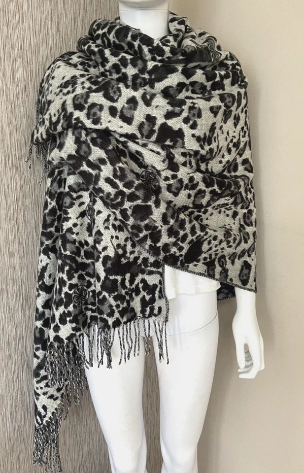 BiBA Reversible Estampado Leopardo con Flecos Bufanda Envolvente Nuevo Etiqueta - Imagen 1 de 4