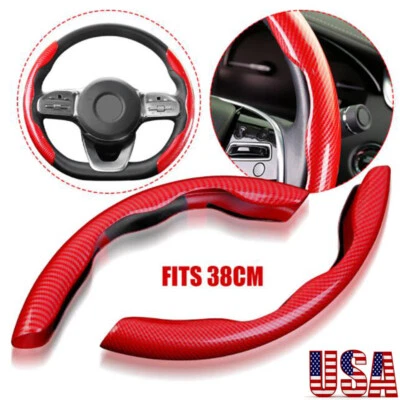 Red Carbon Fiber Universal Car Steering Wheel Booster Cover Non-Slip Accessories - Image 1 of 4