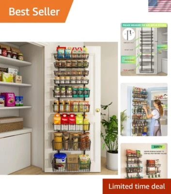 Stylish 9-Tier Over The Door Pantry Organizer - Adjustable Black Metal Rack - Image 1 of 4