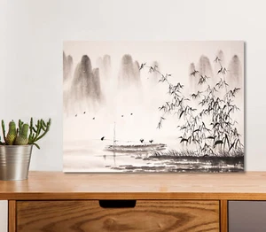 Chinese Black Ink Painting 5mm thick Plastic Poster Ready to Hang 60x45cm - Bild 1 von 3