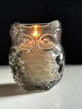 VINTAGE MID CENTURY GLASS OWL CANDLE HOLDER VASE TEXTURED SMOKE COLOR