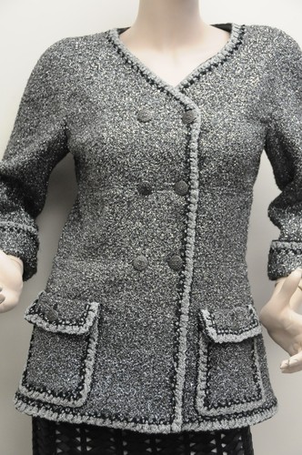 GIACCA GIACCA GIACCA CAPPOTTO CHANEL NERO ARGENTO LUREX TWEED $6900 NUOVA 8 CC BOTTONI 40 42
