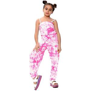 Kids Girls Jumpsuit Tie Dye Print Neon Pink Trendy Fahsion All In One Playsuits