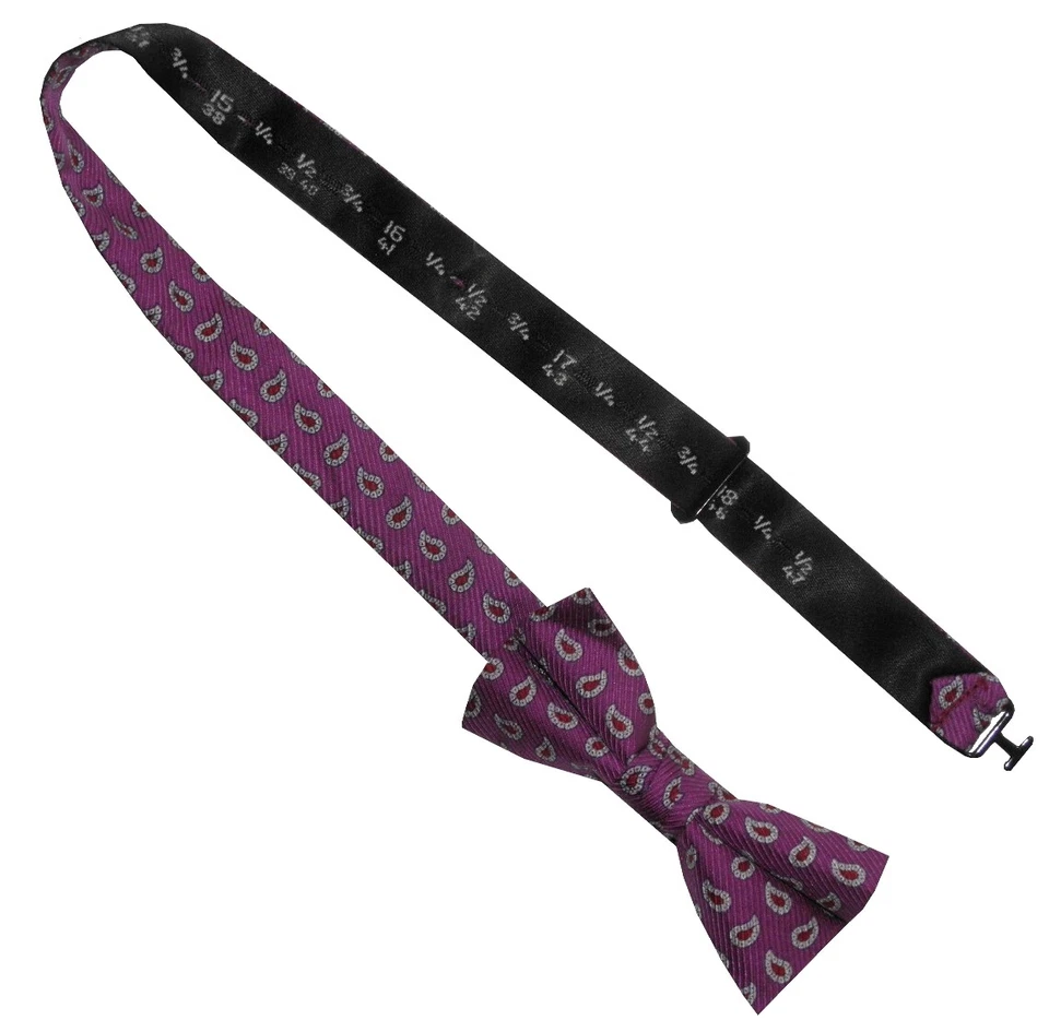 SENSATIONAL BOW TIE > Mens Purple Red White Paisley Silk Adjustable 14" - 18½"  - Image 1 of 1