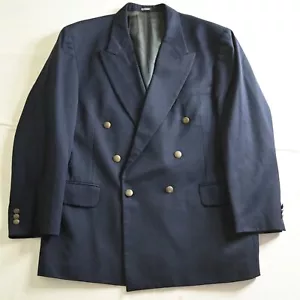 Blazer Abrigo Deportivo Oscar de la Renta 44R Azul Marino Lana Dorado Botón Doble Pecho - Imagen 1 de 12