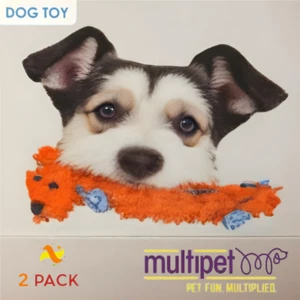 Multipet Floppy Loofa Plush Squeaking Dog Toy Orange | 2 Pet Fun Toy Set | New - Picture 1 of 11