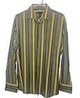 I-N-C 100% Cotton Long Sleeve Button Up Shades of Green Stripes Men's sz Lg