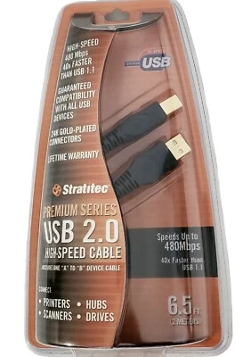 New USB Premium Gold Plated 2.0 High Speed A to B Cable Connector 6.5' Stratitec - Image 1 of 4