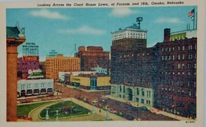 Omaha, Nebraska Courthouse Lawn View Postcard-c 1956-Curteich-Coke Sign-Unposted - Picture 1 of 6