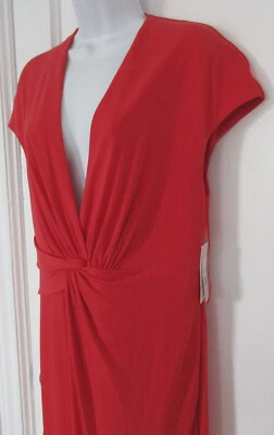 Halston Maxi Dress Waist Knot Red Cap Sleeves Formal Women's Size L NWT - Image 1 of 4