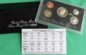 1993 United States Mint ANNUAL 5 Coin SILVER Proof Set - Picture 1 of 3