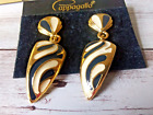 NWT Vintage 1980s Pierced Zebra Stripe Gold Tone Dangle Earrings by Cappagallo