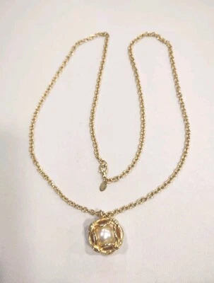 Modern Gold Tone Joan Rivers Caged Pearl Pendant Necklace 28", H17 - Image 1 of 4