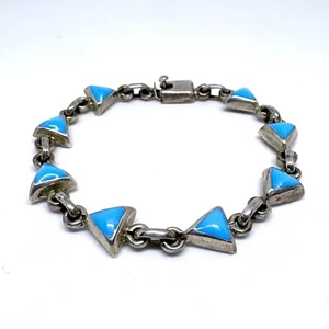 Pulsera de eslabones triangulares con incrustaciones de 925 de ley firmada en México azul turquesa - Imagen 1 de 9