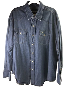 Camisa a Presión Wrangler Vintage Denim Perla Para Hombres 2XL Azul Jean Manga Larga - ABAJO - Imagen 1 de 15