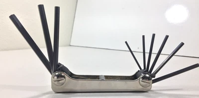 VINTAGE EKLIND TOOL "FOLD-UNI-KEY" NO. 91 HEX ALLEN KEY SET U.S.A. SAE 9 SIZES  - Image 1 of 4