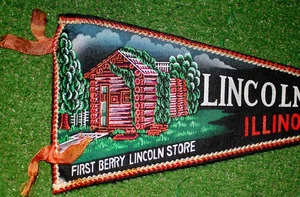 Vintage Abraham Lincoln First Berry Store Pennant 15" - Great Condition - Picture 1 of 3