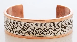 Native American Navajo Handmade Sterling Silver and Copper Bracelet - Picture 1 of 3