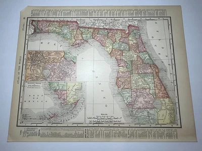1895/1901 Florida State Map fm 1902 Rand McNally Imperial Atlas SEE DESCRIPTION - Image 1 of 4