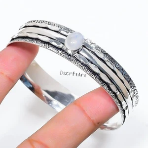 moonstone Spinner Bracelet, 925 Sterling Silver handmade Bangle, Gift for Her - Picture 1 of 8