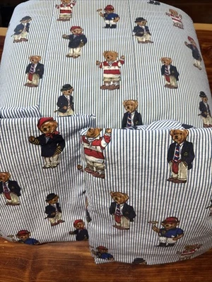 Ralph Lauren De Colección Oso de Peluche Polo Rayas Doble Juego de Sábanas Ajustables Planas y Edredón Foto 1 de 4